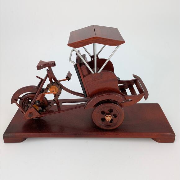 Wood Cycle Rickshaw Model Handmade Bookshelf Display Tricycle Pedicab Miniature - Picture 3 of 8